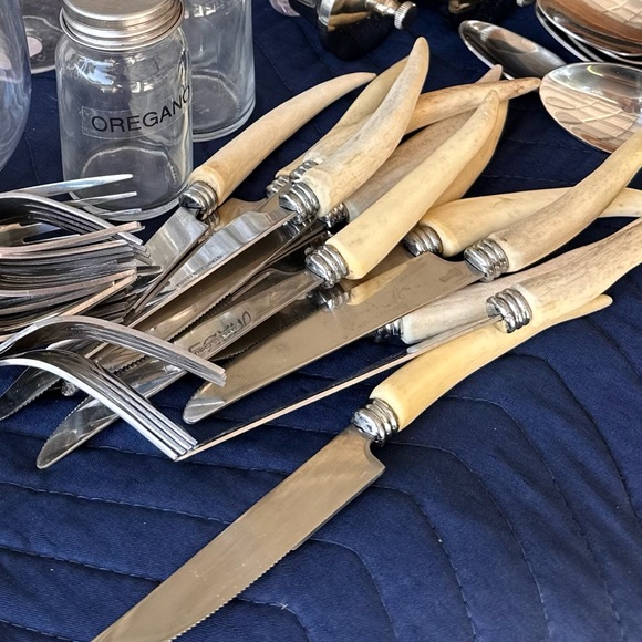 Set of 4 Handmade Stainless Steel Real Antler Horn Handles fork knife spoon - Picture 2 of 5